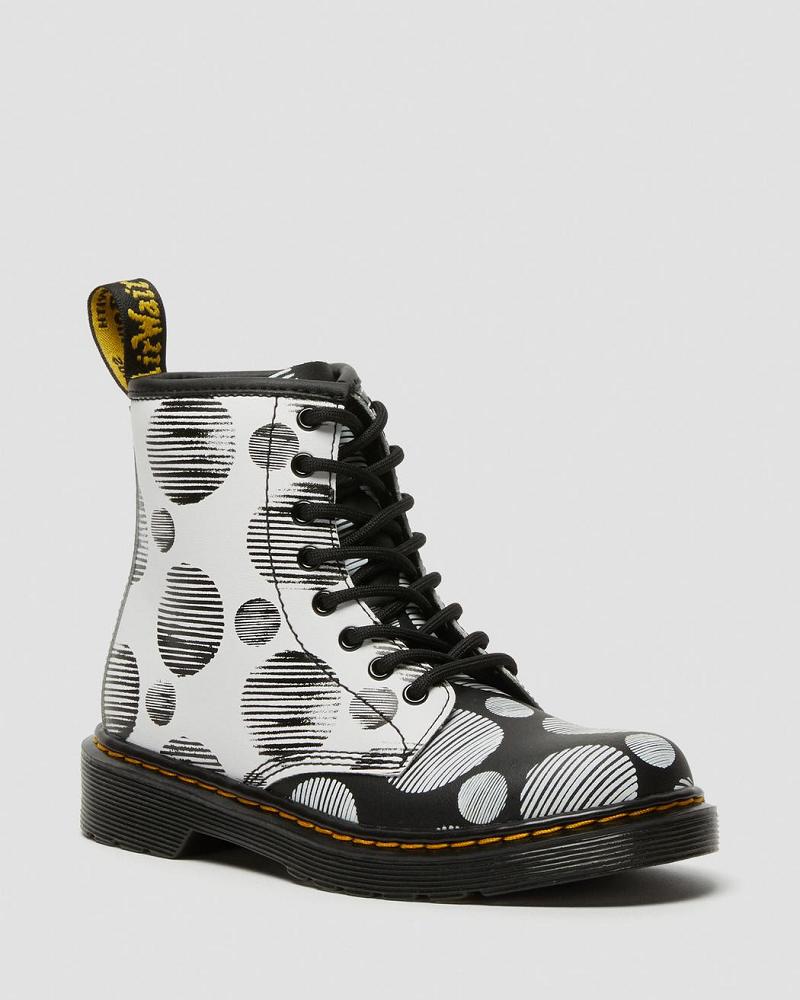 Dr Martens Junior 1460 Polka Dot Leren Veterlaarzen Kinderen Zwart | NL 136UZG